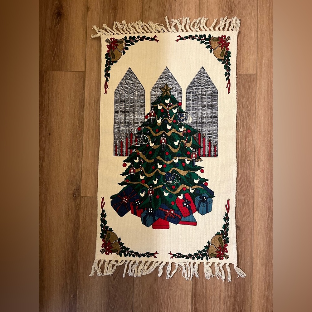 Vintage 1995 Christmas Tree Tapestry Rug